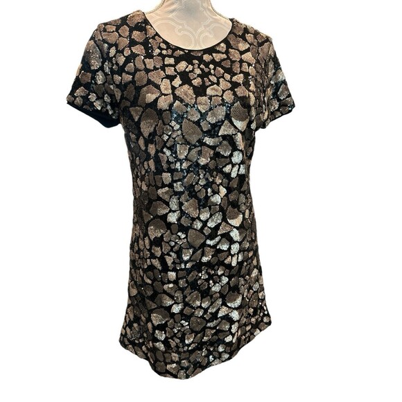 Line And Dot Black And Gold Sequin Mini Dress Size Medium Holiday Party - Picture 1 of 13
